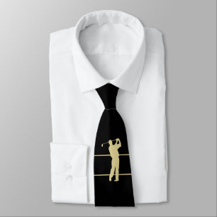 Golfeur Silhouette en or sur Cravate noir