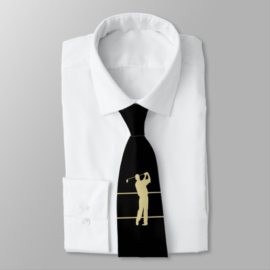 Golfeur Silhouette en or sur Cravate noir (Attaché)
