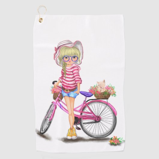Golfhanddoek met roze bike (Voorkant)