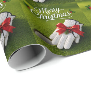 Golfhandschoen Kerstthema op groen gras Cadeaupapier