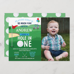 Golfhole in One First Birthday nodigt foto uit Kaart