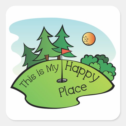 Golfing Golf Course Hole Happy Place Vierkante Sticker (Voorkant)