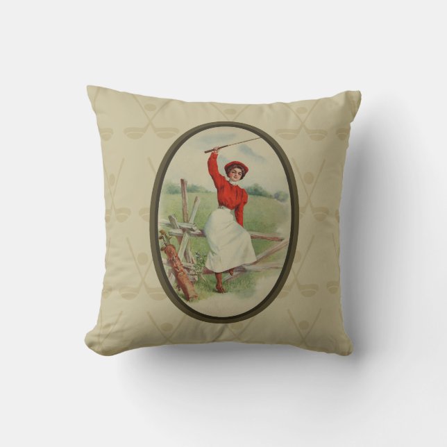  Golfing Lady Art (2) Kussen (Voorkant)