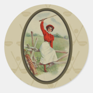 Golfing Lady Art (2) Ronde Sticker