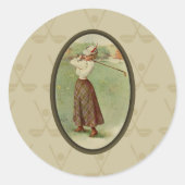  Golfing Lady Art (3) Ronde Sticker (Voorkant)