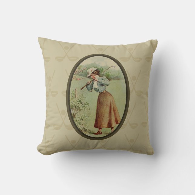  Golfing Lady Art Kussen (Voorkant)