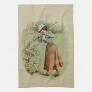  Golfing Lady Art Theedoek
