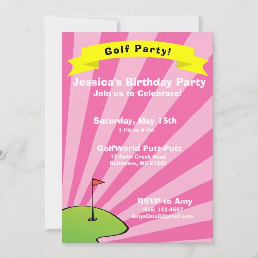 Golfing Thored Birthday Party Invitation Kaart (Voorkant)