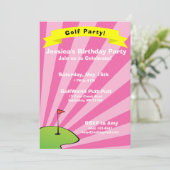 Golfing Thored Birthday Party Invitation Kaart (Staand voorkant)