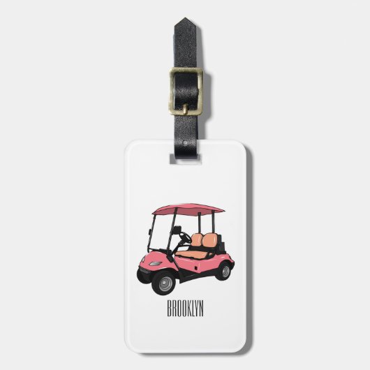 Golfkar / golfbuggy cartoon illustratie bagagelabel (Voorkant verticaal)