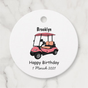 Golfkar / golfbuggy cartoon illustratie bedankjes labels