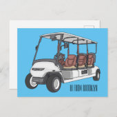 Golfkar / golfbuggy cartoon illustratie briefkaart (Voorkant / Achterkant)