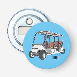 Golfkar / golfbuggy cartoon illustratie button flesopener