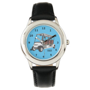 Golfkar / golfbuggy cartoon illustratie horloge