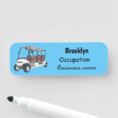 Golfkar / golfbuggy cartoon illustratie naamplaatje (In situ)