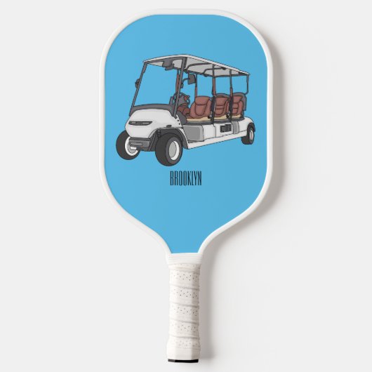 Golfkar / golfbuggy cartoon illustratie pickleball paddle (Achterkant)