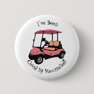 Golfkar / golfbuggy cartoon illustratie ronde button 5,7 cm