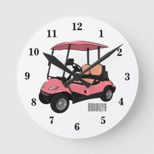 Golfkar / golfbuggy cartoon illustratie ronde klok