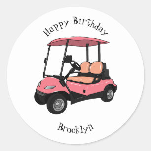 Golfkar / golfbuggy cartoon illustratie ronde sticker