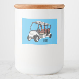 Golfkar / golfbuggy cartoon illustratie voedselcontainer etiket