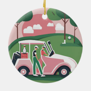 Golfkar Grafisch Print Ornament, Personalisatie Keramisch Ornament