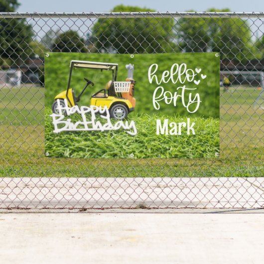 Golfkar is op groen gras 40e verjaardag spandoek (Insitu)