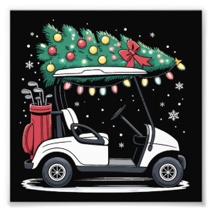 Golfkar Kerstboom Lichtjes Kerstmis Sport Golfer Foto Afdruk
