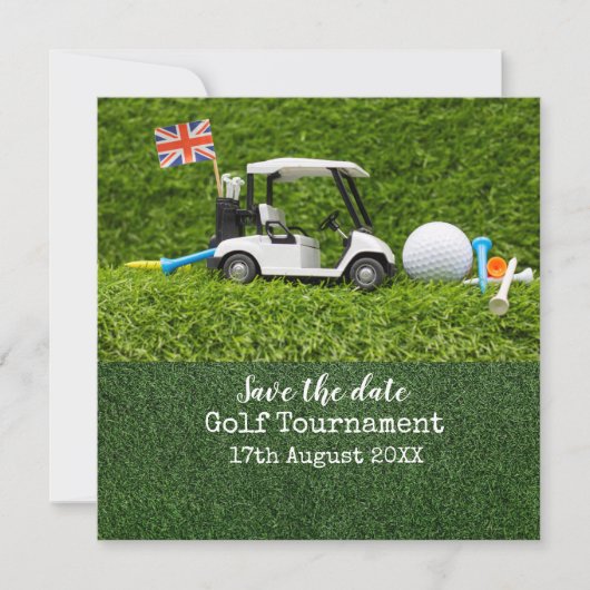 Golfkar met Engeland Vlag Save the Date (Voorkant)