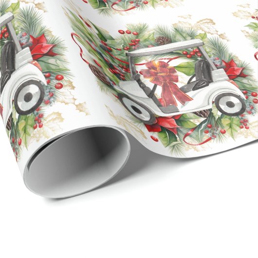 Golfkar met Kerstkrans voor golfer Cadeaupapier (Rol Hoek)