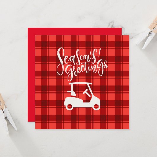 Golfkar met Seizoensgroet op rood Kaart (Voorkant / Achterkant in situ)