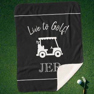 Golfkar Monogram Beginletters Zwart Wit Sherpa Deken