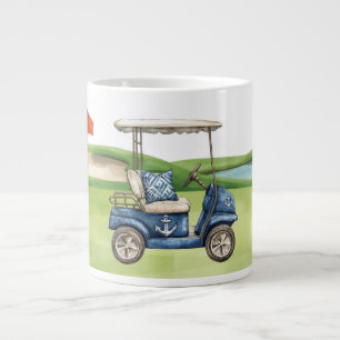 Golfkar op golfbaan putting green extra grote beker