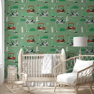 Golfkarren Modern Golfer Golf Theme Pattern Behang