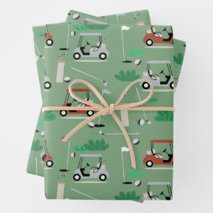 Golfkarren Modern Golfer Golf Theme Pattern Inpakpapier Vel