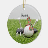 Golfkerst met golfbal kerstlintje keramisch ornament (Links)