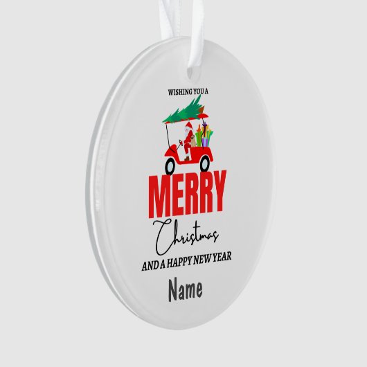 Golfkerst met goudwagen voor de kerstman ornament (voorkant)