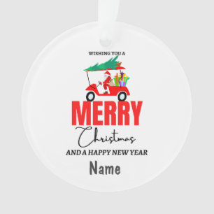 Golfkerst met goudwagen voor de kerstman ornament
