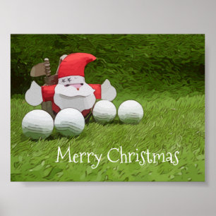 Golfkerst met kerstman en golfballen poster