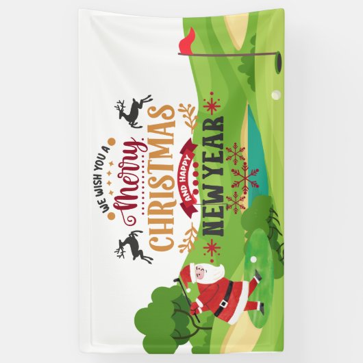 Golfkerst met kerstman voor golfer grappig spandoek (Verticaal)