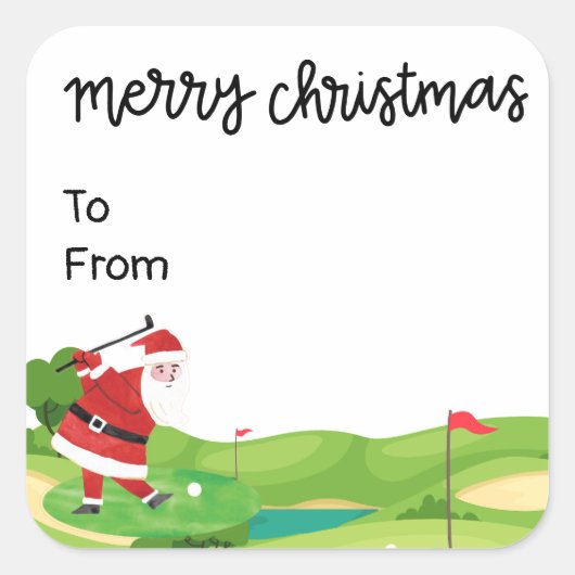 Golfkerst met kerstman voor golfer grappig vierkante sticker (Voorkant)