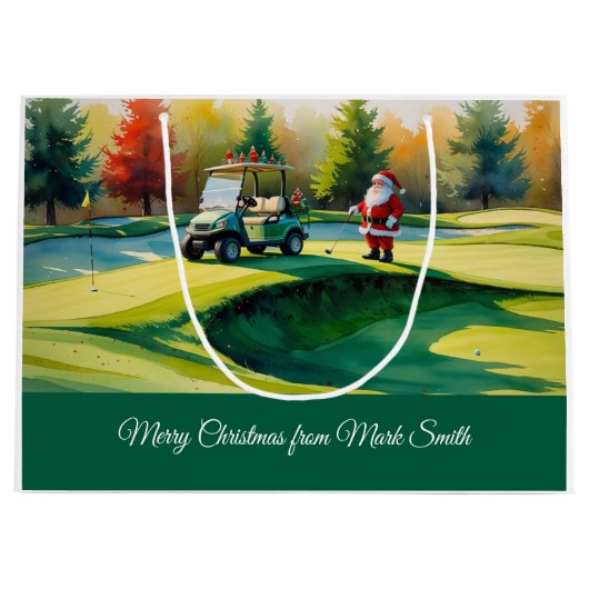 Golfkerst thema met de Kerstman op de baan Groot Cadeauzakje (Voorkant)