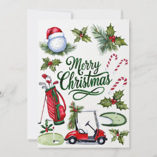 Golfkerst thema voor Golfer waterverf Feestdagenkaart