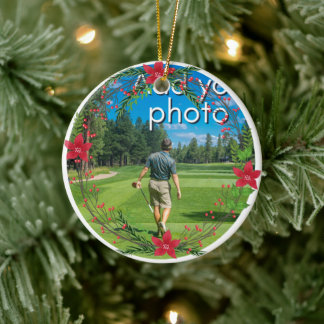 Golfkerst Wreath voeg je foto rood toe Keramisch Ornament