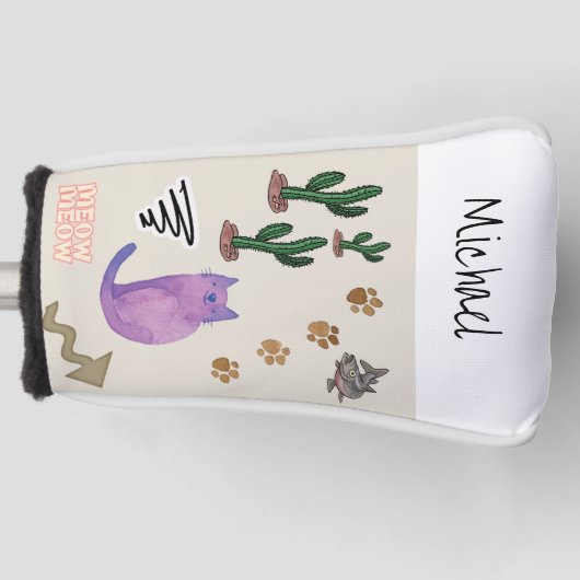 Golfkop Hoesje Kat Vis Cactus Meow Paws Golfheadcover (Voorkant)
