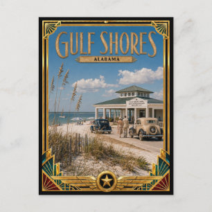 Golfkust Alabama Vintage Art Deco Gouden Eeuw Briefkaart
