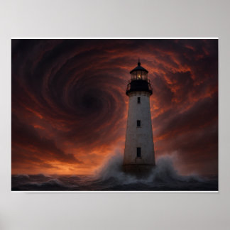 Golfkust Storm Poster - Vuurtoren Orkaan Kunst