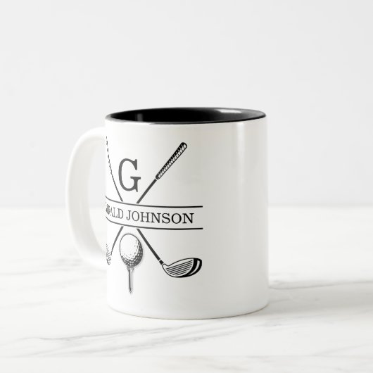 Golfontwerp met Sjabloon van groot monogram Tweekleurige Koffiemok (Voorkant links)