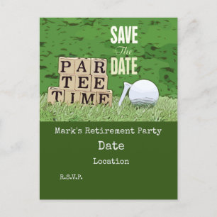 Golfpensioen met ball par t-shirt tijd op groene C Briefkaart