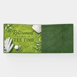 Golfpensioen met golfbal op green spandoek
