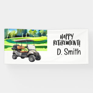 Golfpensioen met kar golfbaan achtergrond spandoek